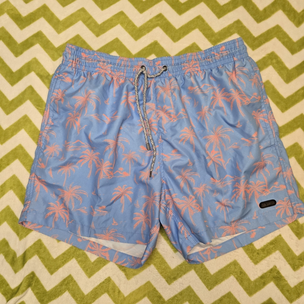 Sun Surfer Tropical Palm Print Swim Trunks Size: XL